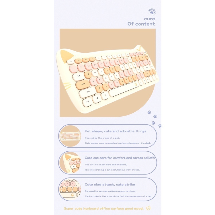 Bàn Phím Và Chuột Không Dây 2.4GHz Màu retro Dễ Thương Tương Thích Với Windows, Máy Tính Để Bàn