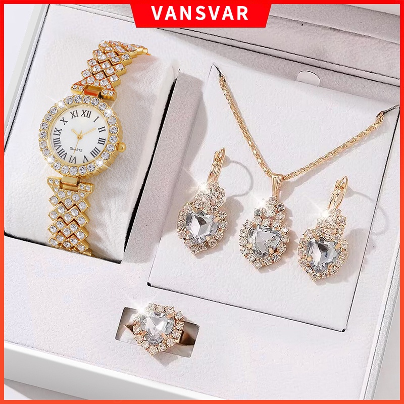 Bộ Đồng Hồ Đeo Tay Đính Đá Thời Trang Bằng Thép Không Gỉ Dành Cho Nữ
