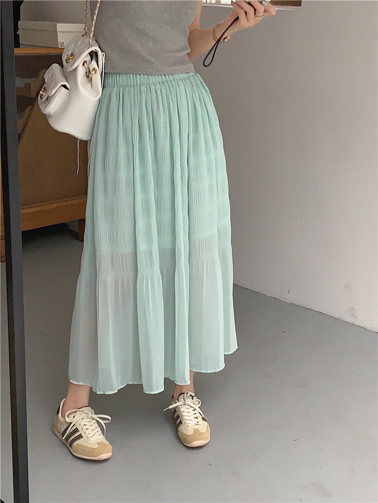 Chân Váy Chiffon Chữ a Lưng Cao Xếp Ly Màu Trơn Phong Cách Preppy Thời Trang Mùa Hè Hàng Mới 63005