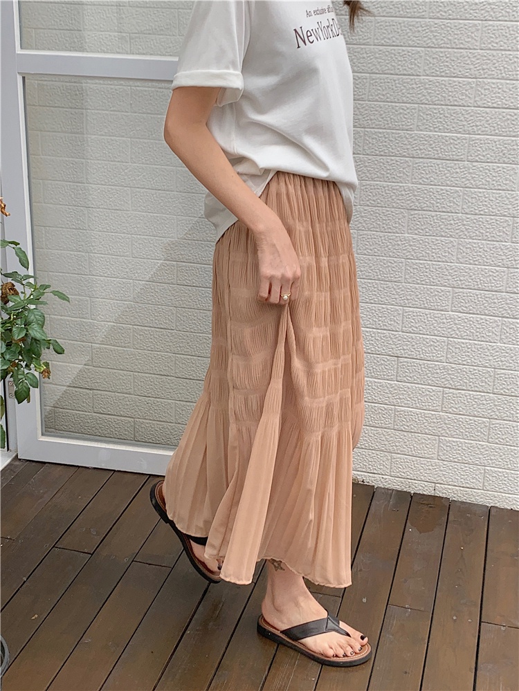 Chân Váy Chiffon Chữ a Lưng Cao Xếp Ly Màu Trơn Phong Cách Preppy Thời Trang Mùa Hè Hàng Mới 63005