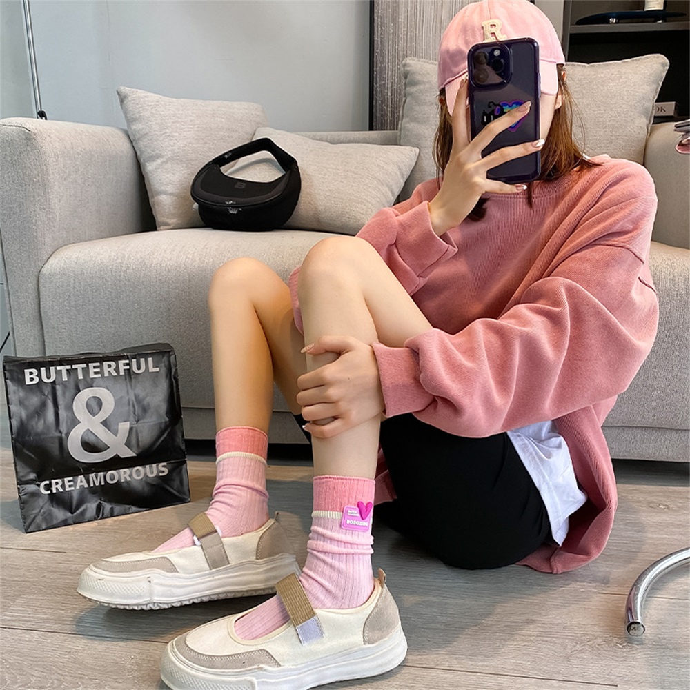 Tất Cotton Dệt Kim Mềm Mại In Họa Tiết Trái Tim Xinh Xắn Phong Cách Hàn Quốc Cho Nữ