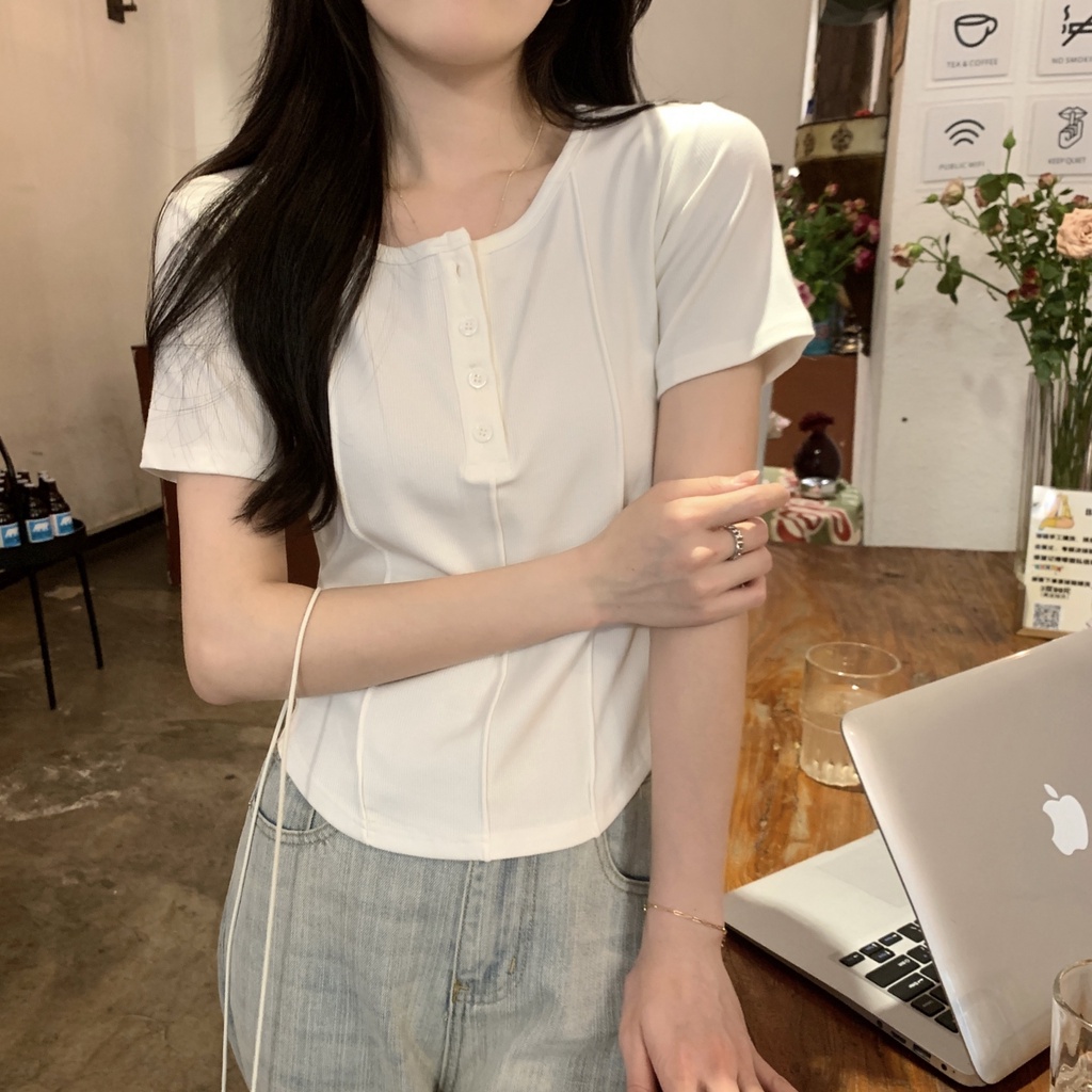 Áo Thun Cotton Trơn Ngắn Tay Cài Nút Thời Trang Mùa Hè Hàn Quốc Dễ Phối Đồ 64698