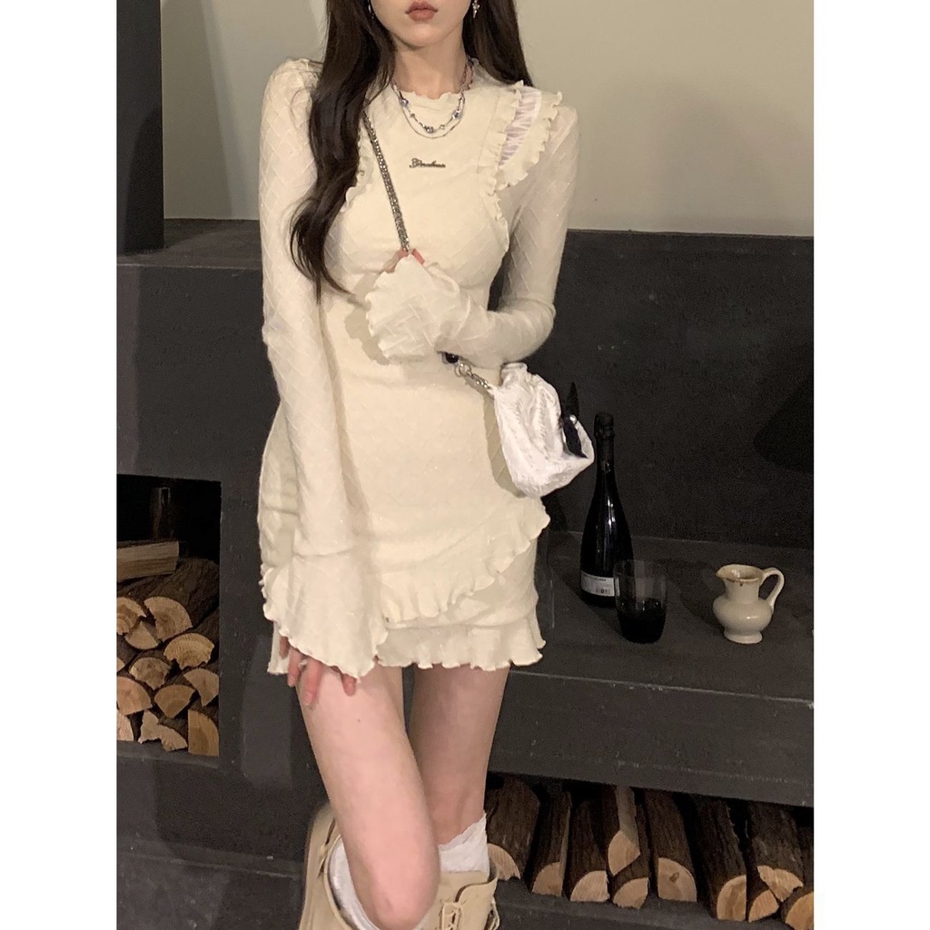 Váy nữ cho Cô Nàng Nóng Bỏng Thiết Kế Cảm Giác ,tay dài dáng ôm body cắt viền bèo lạ mắt, hotgirl