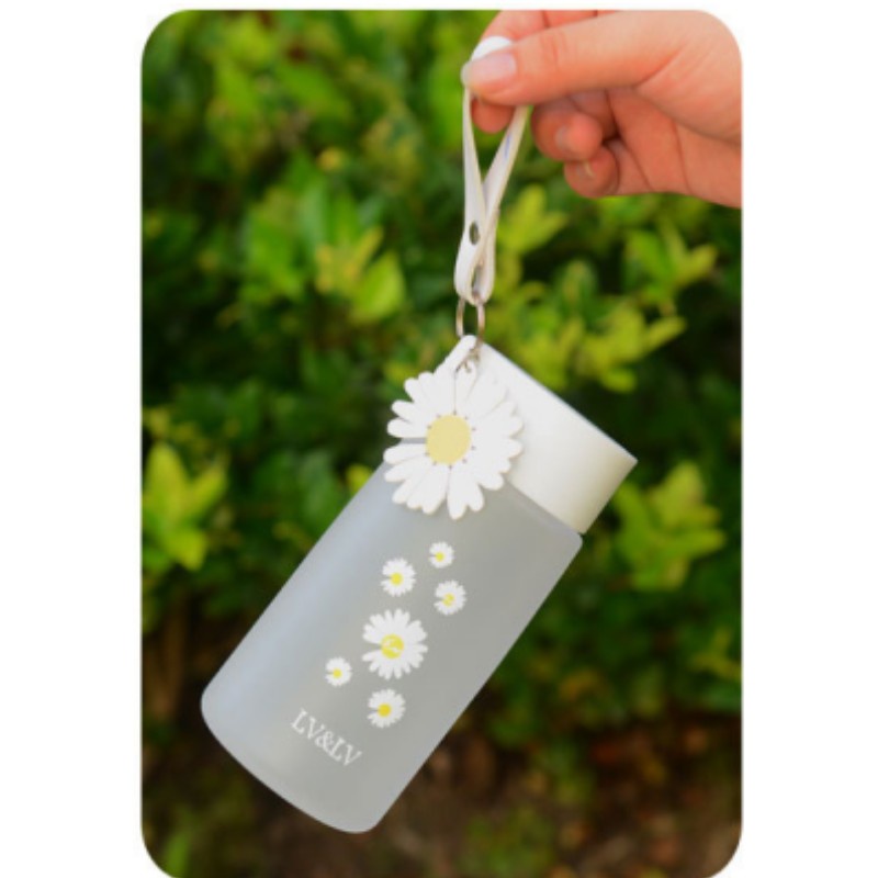 Backpack Bear Bình nước nhựa trong suốt 480ml họa tiết hoa cúc vàng xinh xắn