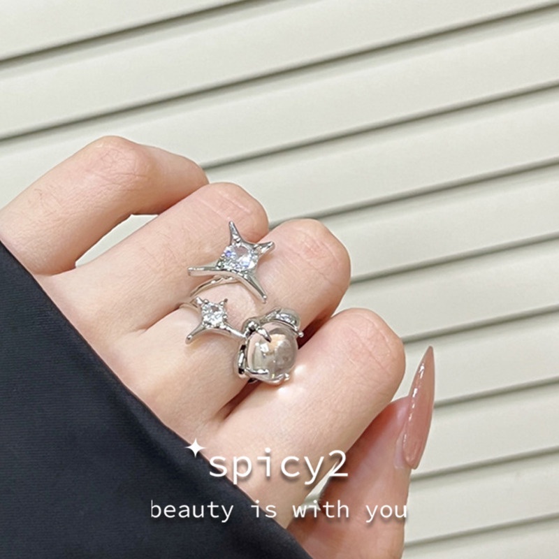 Nhẫn Hở Hình Ngôi Sao Chéo Phong Cách hip hop Đường Phố Cá Tính Sang Trọng