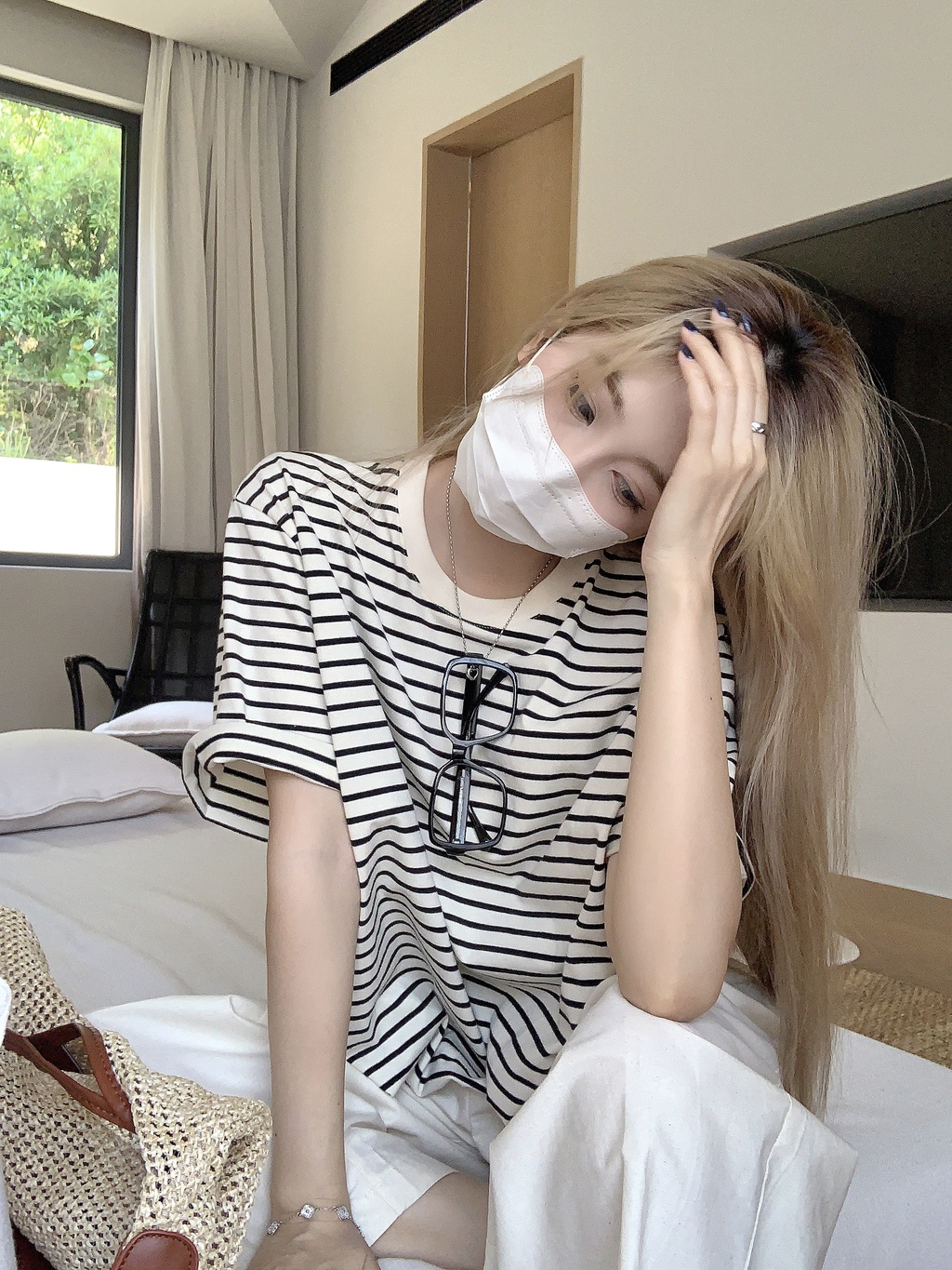 Áo Thun Tay Ngắn Họa Tiết Sọc Kiểu Dáng Đơn Giản 65721