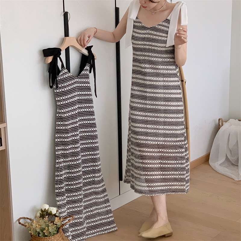 (MớI) Đầm Dây ThắT Nơ HọA TiếT Kẻ SọC 64714