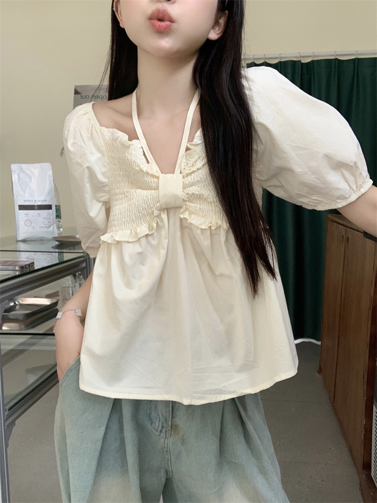 Áo Sơ Mi Cổ Thắt Nơ Dáng Rộng Ngắn Tay Thời Trang Sành Điệu 64845