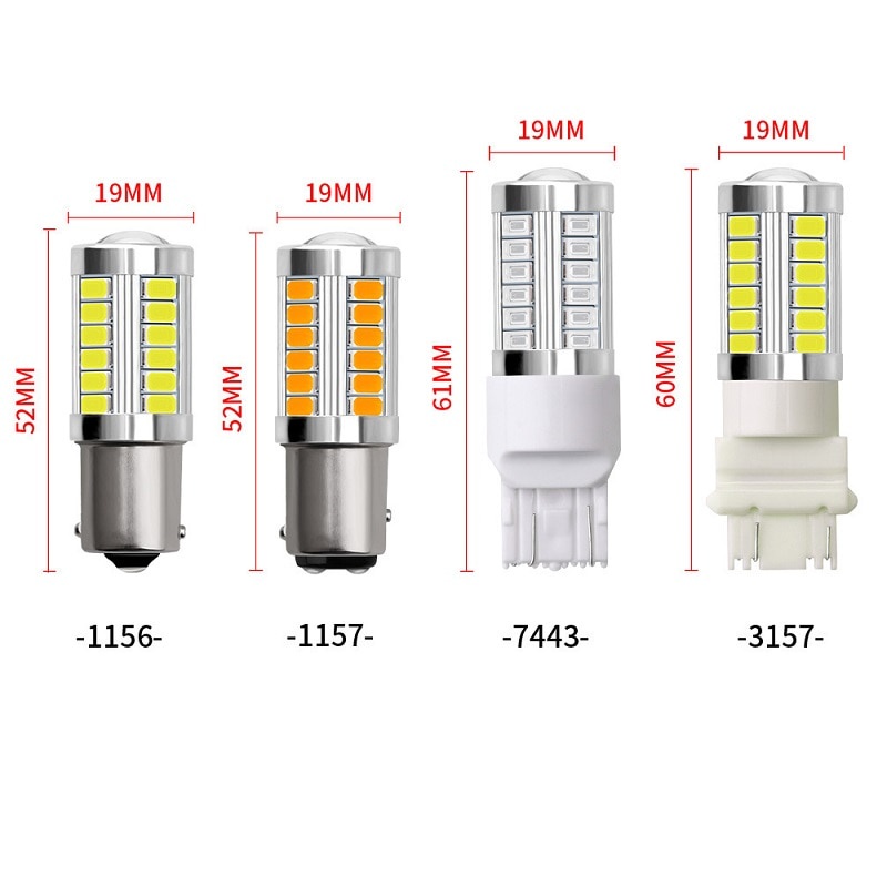 1 Bóng Đèn LED Tín Hiệu PY21W P21 / 5W 1156 Ba15s 1157 Bay15d 12V 33SMD 7000K Cho Xe Hơi