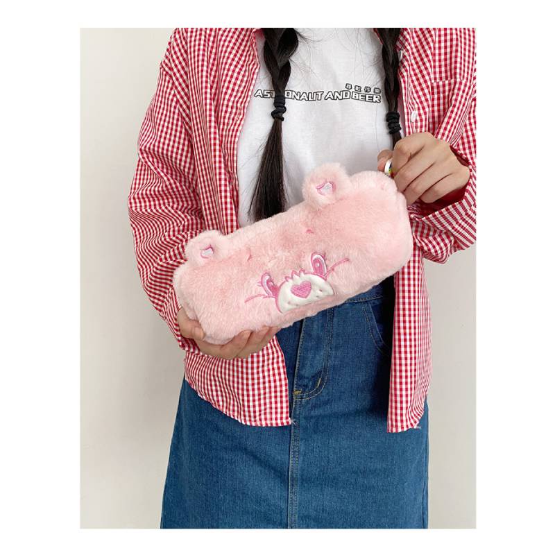 Túi Đựng Bút / Mỹ Phẩm Bằng Vải Nỉ Mềm Mại Họa Tiết Gấu Hoạt Hình Dễ Thương