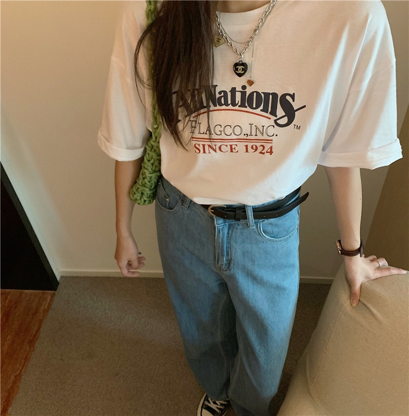 Áo Thun Cotton Ngắn Tay In Chữ Phong Cách Mới Mùa Hè 62217