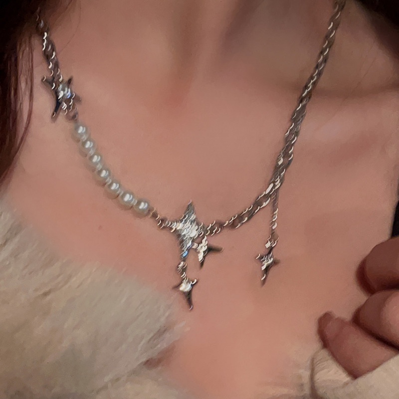 Vòng cổ Ngọc Trai Mặt Ngôi Sao Đính Đá Phong Cách Hàn Quốc Sang Trọng Cho Nữ