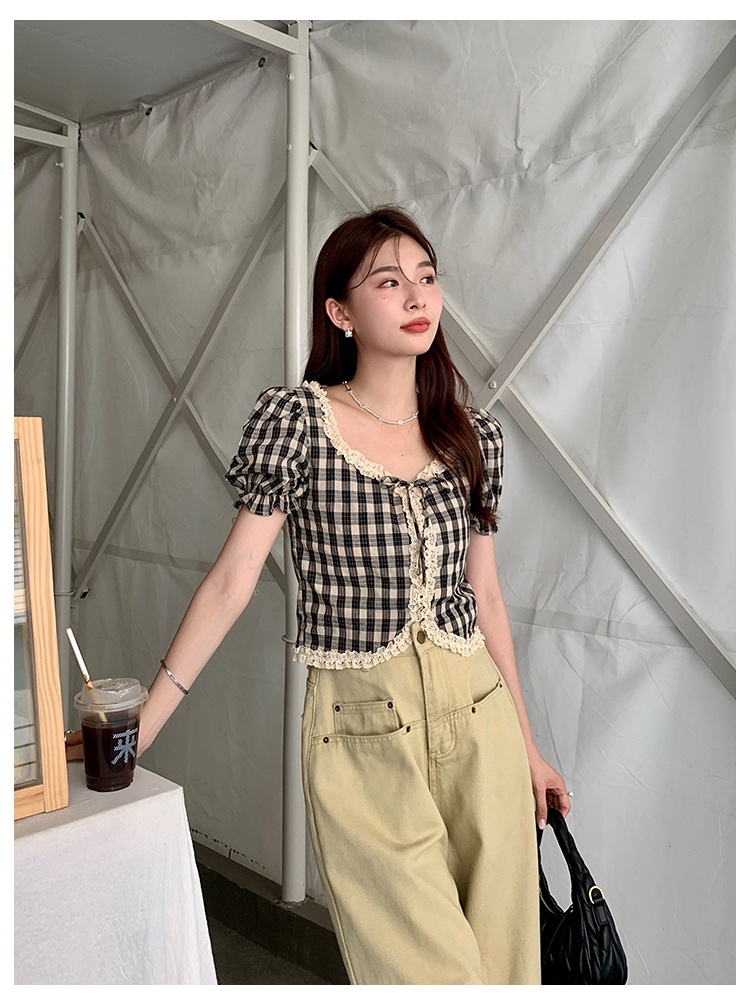 Áo Sơ Mi Tay Loe Cổ Vuông Họa Tiết Kẻ Sọc Phong Cách Pháp Thời Trang Mùa Hè Kiểu Mới 648