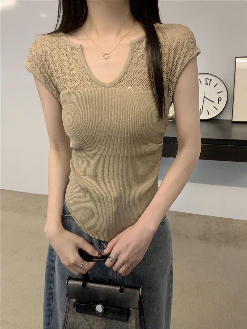 Áo Len Cổ Chữ V Tay Ngắn Phong Cách Mới Mùa Hè 65215