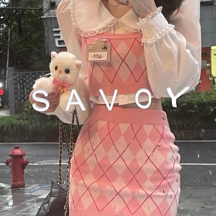 Váy Jmshop , Áo Khoác Dệt Kim+ Váy,  Phong Cách Học Viện, trẻ trung, váy nữ