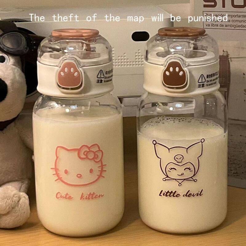 450ml chai nước hello kitty kuromi cinnamoroll cốc rơm trong suốt melody sanrio chai nước diy sticker ly nhựa