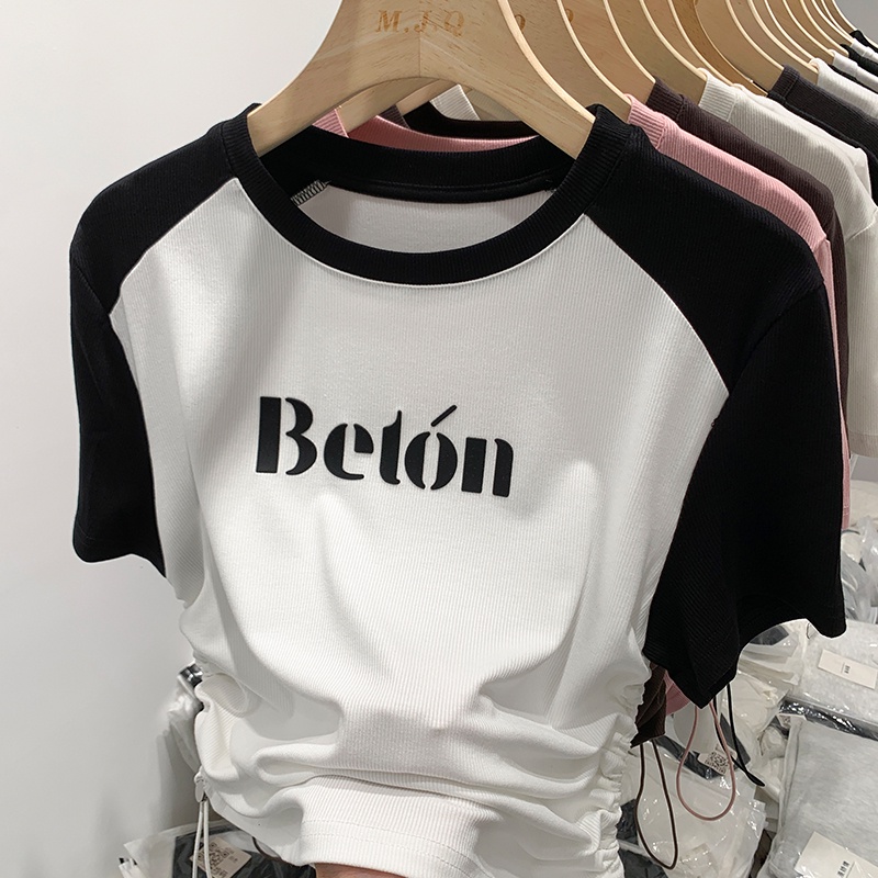 Áo Thun Tay Ngắn Rút Dây In Chữ Nhiều Màu Sắc Thời Trang Cho Nữ 62940