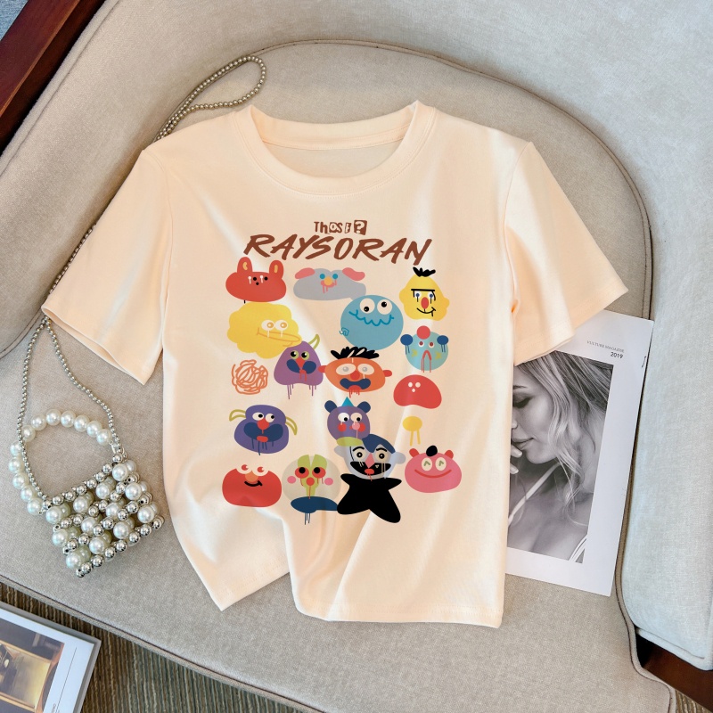 Áo Thun Cotton Dáng Ôm Ngắn Tay In Hoạt Hình Thời Trang Mùa Hè Năng Động 63082
