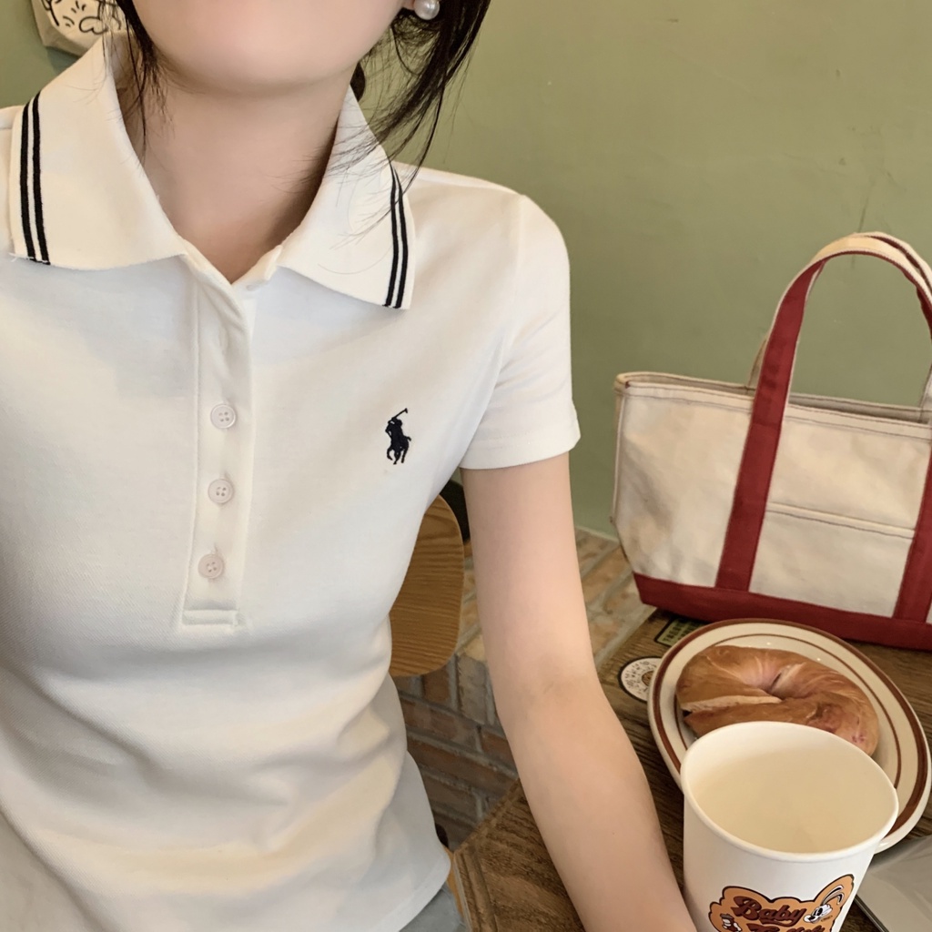 Áo Thun polo Nữ Tay Ngắn Thêu Họa Tiết Cổ Điển 63532