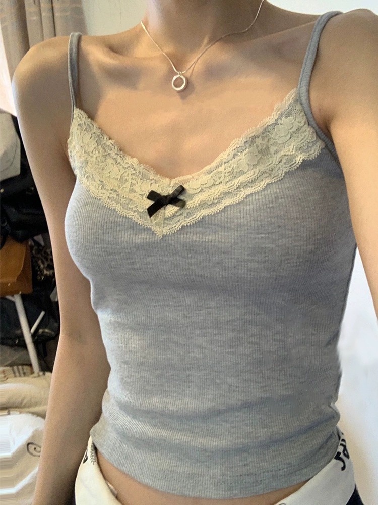 Áo Hai Dây Cổ Thấp Dáng Ôm Phối Ren Thời Trang Mùa Hè 64424