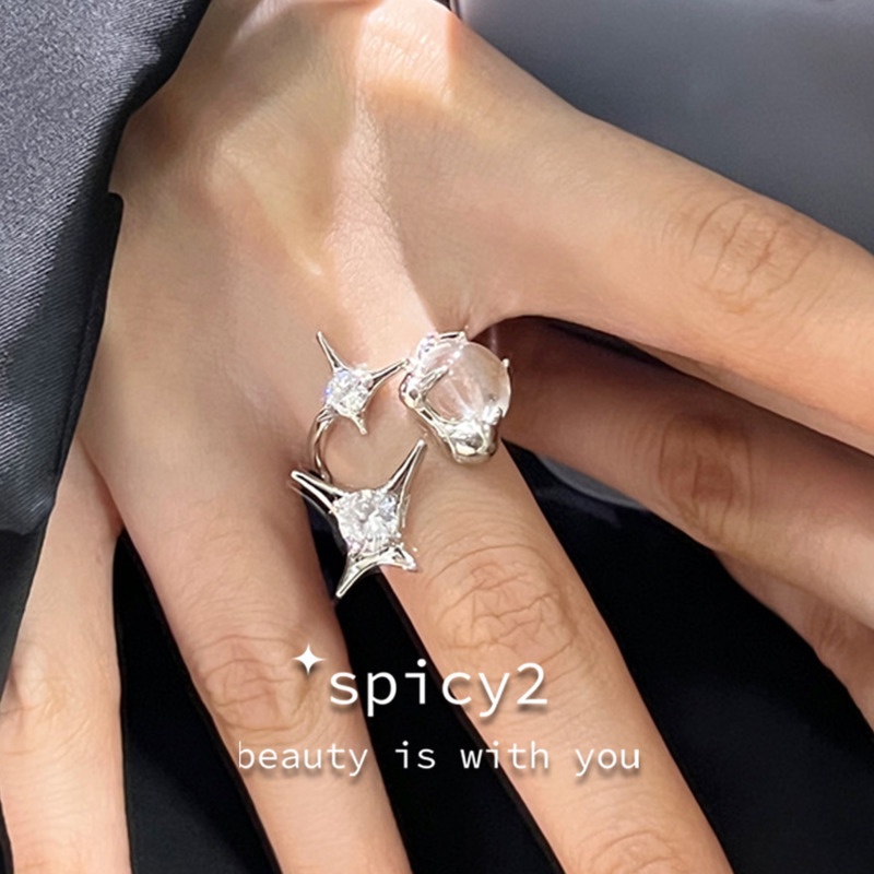 Nhẫn Hở Hình Ngôi Sao Chéo Phong Cách hip hop Đường Phố Cá Tính Sang Trọng