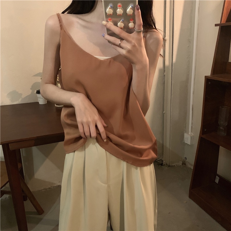 Áo Voan Hai Dây Cổ Chữ v Dáng Rộng Màu Sắc Kẹo Ngọt Thời Trang Mùa Hè 6