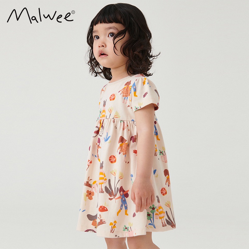 Đầm Cotton Ngắn Tay Họa Tiết Hoạt Hình Xinh Xắn Theo Phong Cách Mùa Hè Dành Cho