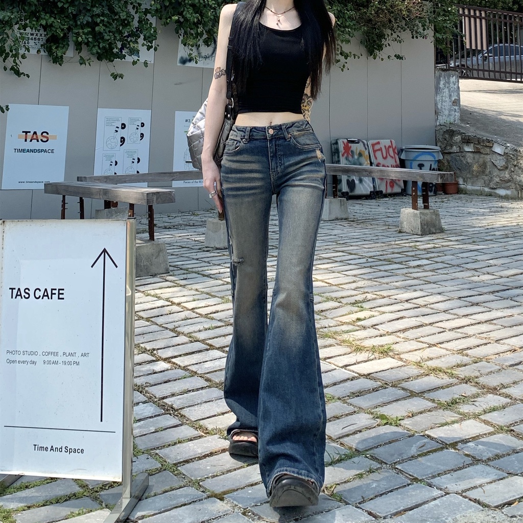 Quần Jean Lưng Thấp Dáng Ôm Phong Cách Retro 64797
