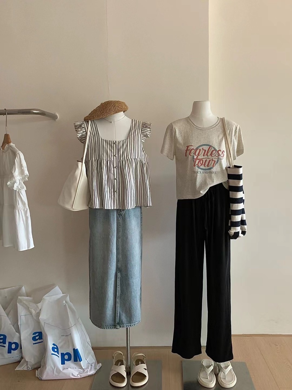 65171 Áo Sơ Mi Tay Loe Sọc Xanh Hàn Quốc