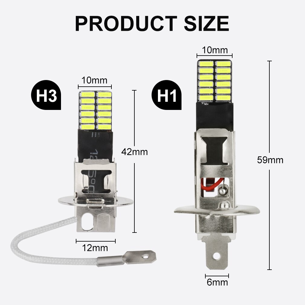 Set 2 Đèn Pha H1 H3 24smd 3014 6000K H1 H3 12V Ánh Sáng Trắng Dành Cho Ô Tô