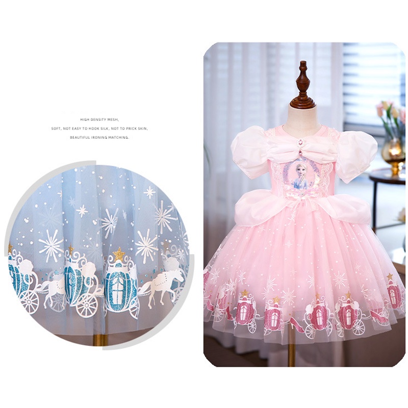Đầm Công Chúa Elsa Phối Lưới Đính Kim Sa Kèm Áo Choàng Thời Trang Cho Bé Gái
