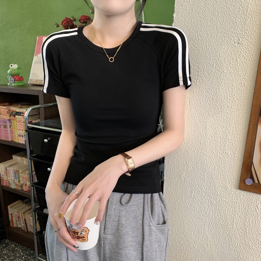 Áo Thun Tay Ngắn Dáng Ôm Màu Sắc Tương Phản Thời Trang Xuân Hè Phong Cách Hàn Quốc 63664