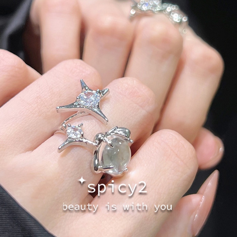 Nhẫn Hở Hình Ngôi Sao Chéo Phong Cách hip hop Đường Phố Cá Tính Sang Trọng