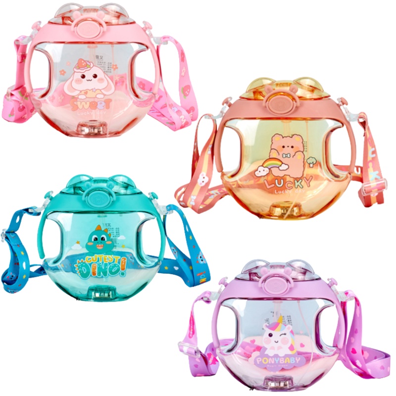 Backpack Bear Bình Nước Nhựa Hình Bánh Donut 450ml Có Ống Hút Và Đèn Dễ Thương