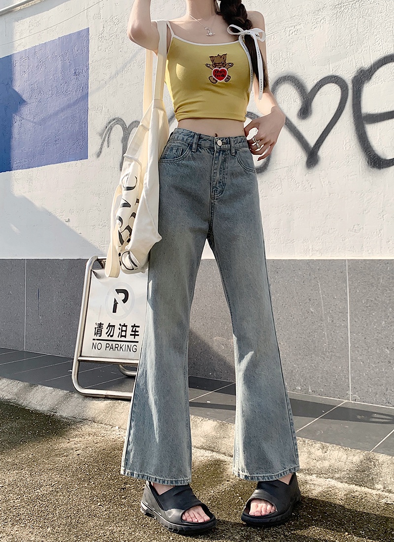 Quần Denim Ống Loe Lưng Cao Phong Cách Hàn Quốc Thời Trang Mùa Hè Hàng Mới 65243