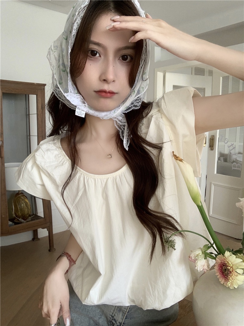 65275 Áo Sơ Mi Cotton Cổ Tròn Ngọt Ngào