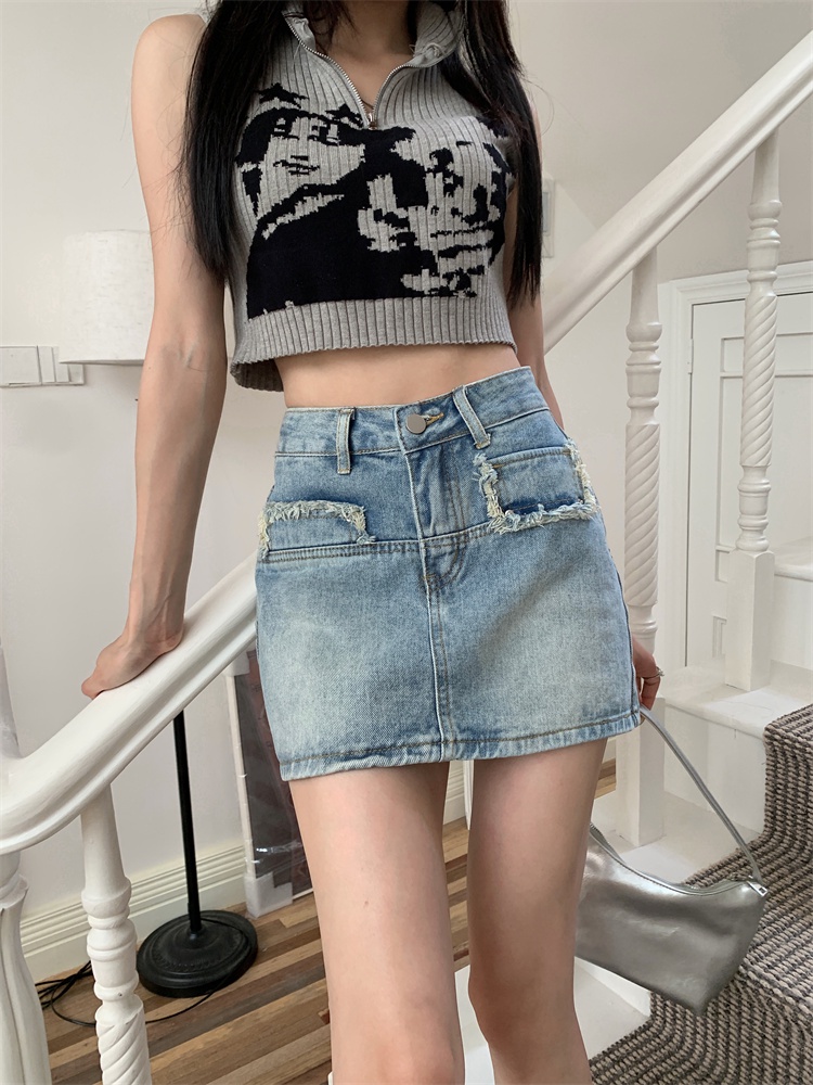 Chân Váy Denim Lưng Cao Dáng Dài Phối Tua Rua Thời Trang Cá Tính 66598