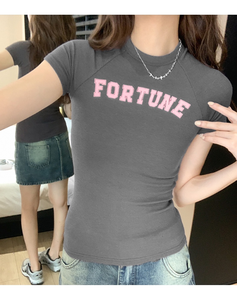 Áo Thun Dáng Ôm Cổ Tròn Ngắn Tay In Chữ Thời Trang Mùa Hè Kiểu Mới 64671