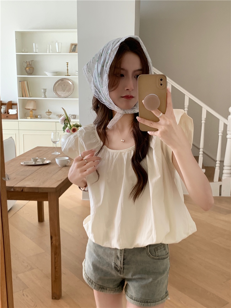 65275 Áo Sơ Mi Cotton Cổ Tròn Ngọt Ngào