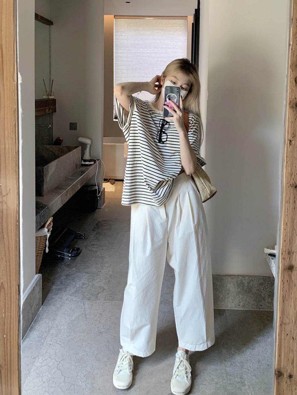 Áo Thun Tay Ngắn Họa Tiết Sọc Kiểu Dáng Đơn Giản 65721