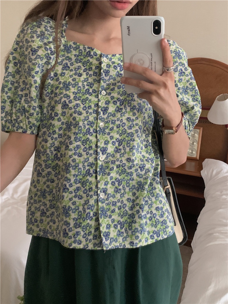 Set Áo Hoa Cổ Vuông Ngắn Tay Và Chân Váy Lưng Cao Thời Trang Sành Điệu 65672