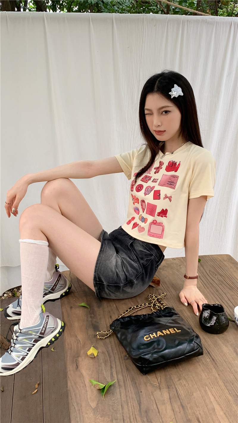 Áo Thun Dáng Ôm Cổ Tròn In Graffiti Hoạt Hình Thời Trang Cá Tính 64551