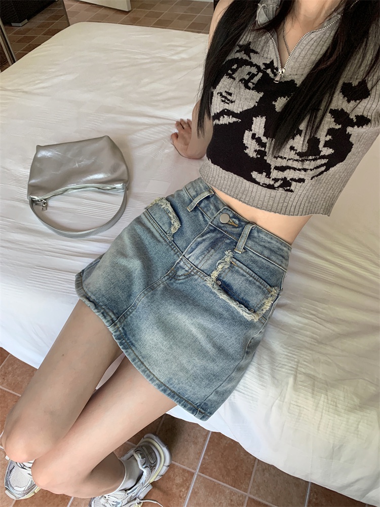 Chân Váy Denim Lưng Cao Dáng Dài Phối Tua Rua Thời Trang Cá Tính 66598