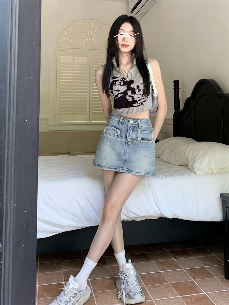 Chân Váy Denim Lưng Cao Dáng Dài Phối Tua Rua Thời Trang Cá Tính 66598