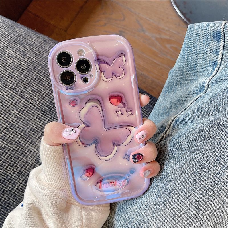 Ốp Điện Thoại Thiết Kế Khung Ảnh In Hình Bướm Tím Cho IPhone 12 13 14 11 Pro Max X Xs Max Xr Sszxs
