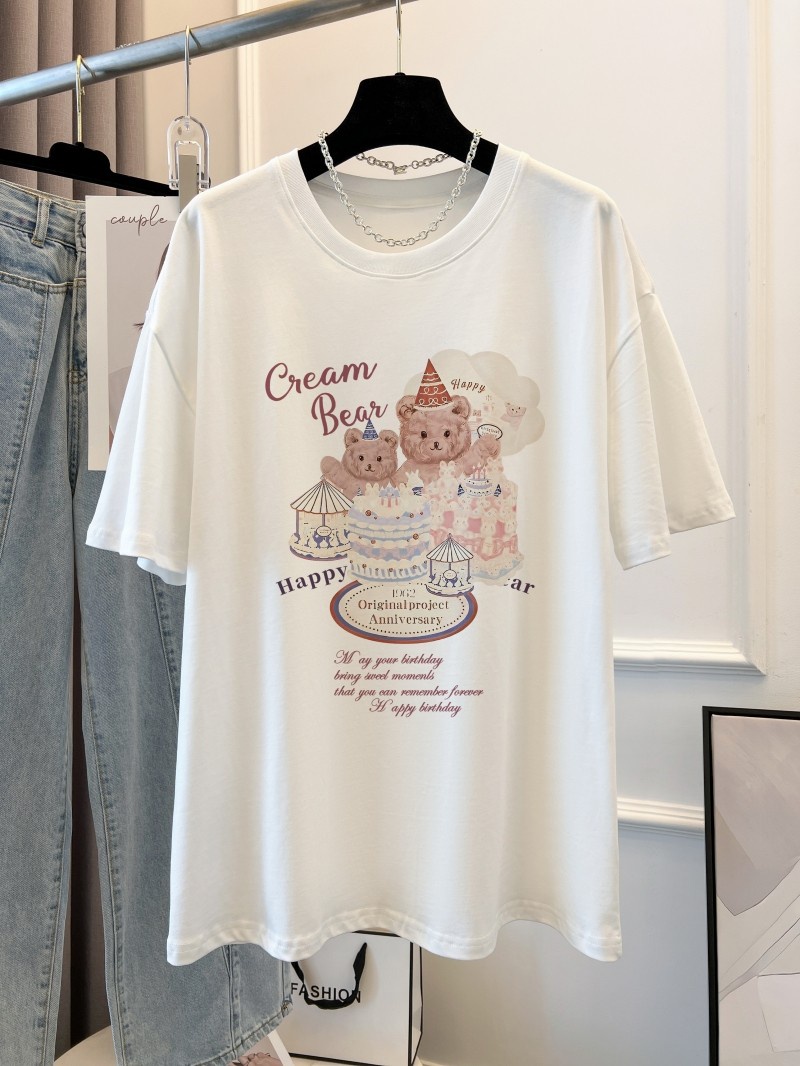 Áo Thun Cotton Dáng Rộng Ngắn Tay In Hình Gấu Thời Trang Mùa Hè Cá Tính 62447