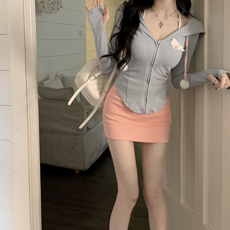 Set Áo Hoodie Tay Dài Chống Nắng + Chân Váy Ngắn Thể Thao Thời Trang Cho Nữ