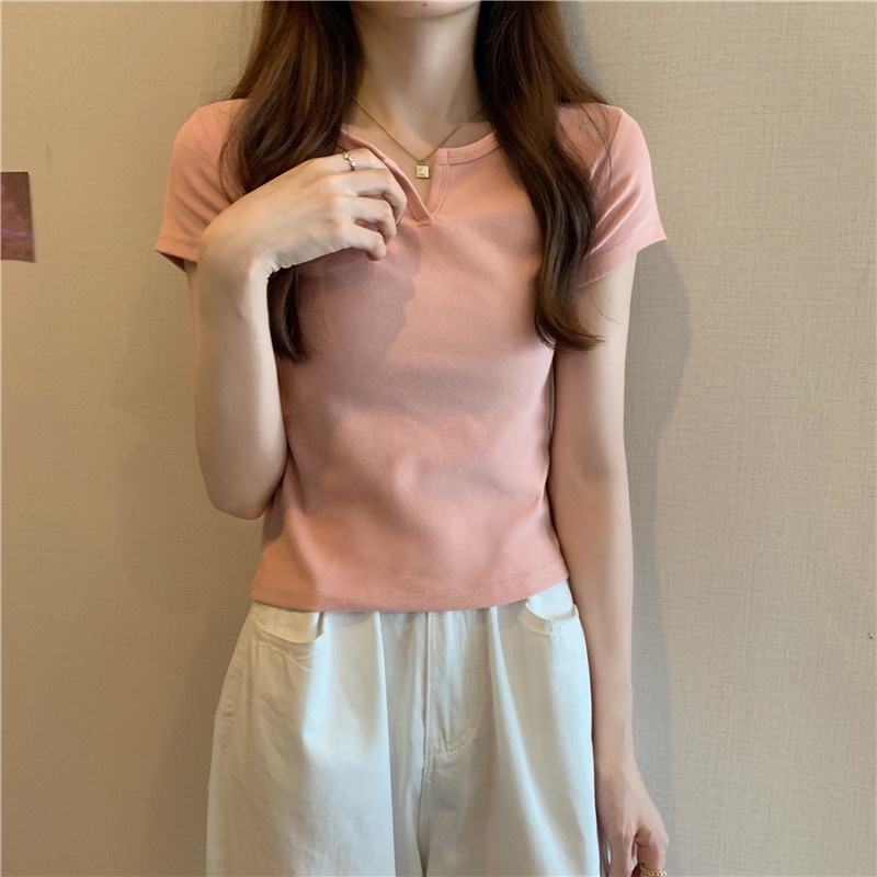 Áo Thun Ngắn Tay Dáng Ôm Thiết Kế Thời Trang Mùa Hè Cho Nữ áo croptop màu be áo thun nữ cute
