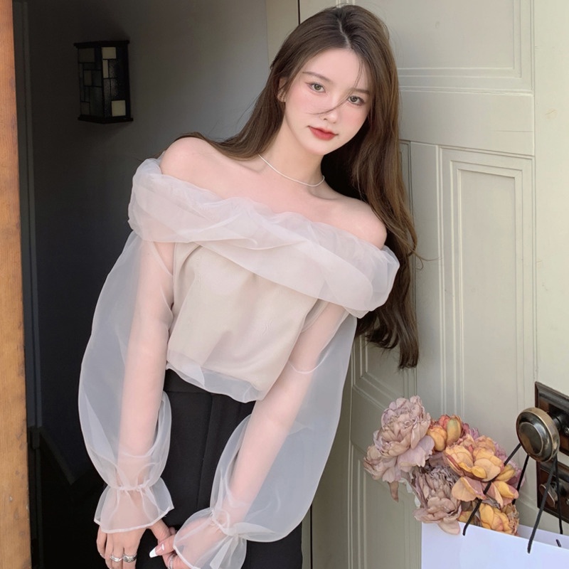 Áo Kiểu Trễ Vai Tay Dài Dáng Chữ A Thời Trang Cho Nữ