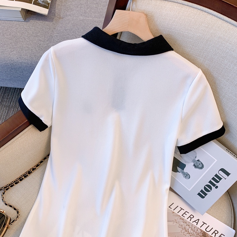 Đầm Thun polo Tay Ngắn Dáng Ôm Mỏng Màu Sắc Tương Phản Thời Trang Mùa Hè Xinh Xắn Cho Nữ